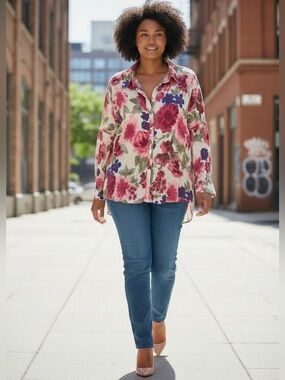 EMILY WONDER NWT Floral Long Sleeve Button Down Top 3X